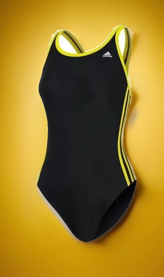 $74 ADIDAS NIÑA Empalme Sólido EX Espalda Negro Amarillo Blanco 1 pieza Traje de Baño Talla 30 Foto 1 de 1