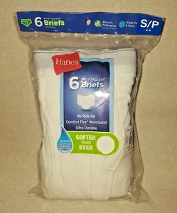 Hanes Boys Tagless Briefs 6-Pair White Comfort Flex Waistband Size 6-8 S - Picture 1 of 5