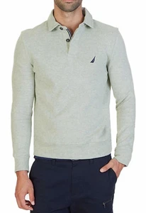 NEU HERREN NAUTICA WINDWARD LANGARM GRAU KLASSISCHE PASSFORM FRANZÖSISCH GERIPPT POLO M $ 79 - Bild 1 von 4