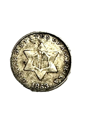 1853 Three Cent Silver Piece 3c Ungraded Choice US Coin XF - Image 1 of 4