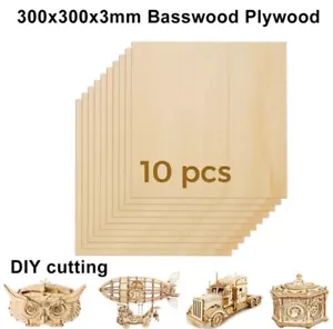 10 PCS Thin Basswood Plywood Sheets for Crafts, Laser Cutting & Engraving30x30cm - Picture 1 of 3