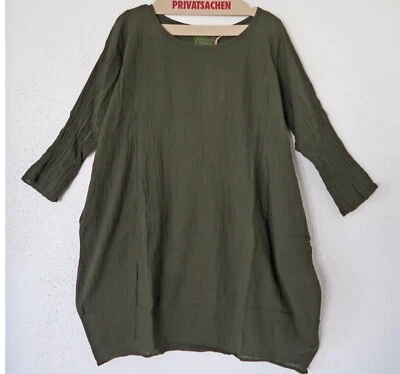 PRIVATSACHEN  cooles Kleid Ecokattun 46-48-50(2) Taschen EIGENPRO 'lorbeer' oliv - Bild 1 von 3