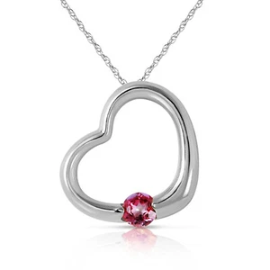 14k. Solid White Gold Heart Necklace With Natural Pink Topaz - Picture 1 of 5