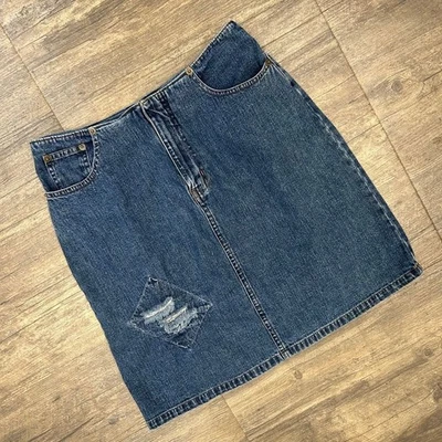 Vintage Polo Jeans Co Ralph Lauren Denim Skirt Size 14 Distressed (small) 90s - Image 1 of 4