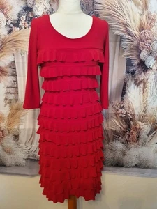 Frank Lyman Design red ruffle mid length scoop neck Spanish style dress size 8 - Picture 1 of 5