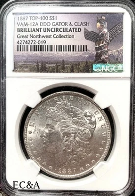 1887 MORGAN SILVER DOLLAR TOP-100 VAM-12a DDO GATOR EYE AND CLASH NGC BU (M141) - Image 1 of 4