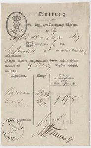 Hannover Quittung für Steuer-Abgaben mit K1 Kön.Hann. Steuer-Amt Alfeld 1863 - Bild 1 von 2