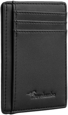 Cartera delgada de cuero minimalista con bolsillo frontal Travelambo bloqueo RFID tamaño mediano Foto 1 de 4