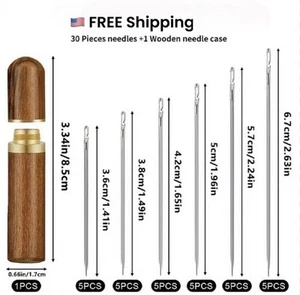 30 Self Threading Sewing Needles – Assorted Sizes with Wooden Case - Picture 1 of 5