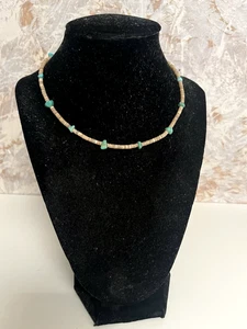 Heishi Shell & Turquoise Bead 15” Strand Choker Necklace - Picture 1 of 4