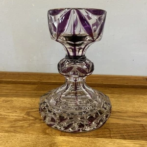 Bohemian Amethyst Vase/ candle stand. Crystal Cut To Clear. 7” cut base. - Picture 1 of 19