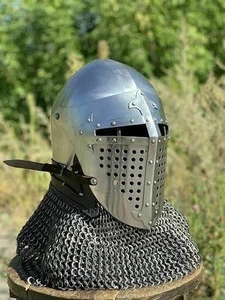 Casco de acero medieval calibre 18 guerrero caballero bascinet cota de malla casco regalo - Imagen 1 de 5