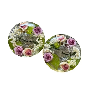 Dreamlight Traumlicht Glas Kerzenhalter Handarbeit Germany rosa weiße Rosen X2 - Bild 1 von 12