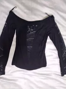 Bebe Vintage Black Lacey Top With White Detail On Lace. So Pretty - Picture 1 of 7