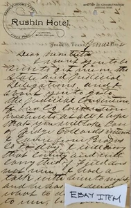 1892 Franklin Texas Rushin Hotel letter signed political Judical Convention - Picture 1 of 2
