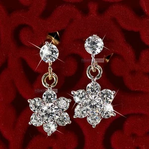 18k yellow white gold gf made with SWAROVSKI crystal stud earrings snowflake - Picture 1 of 1