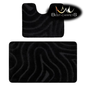 Amazing Modern Two-piece BATHROOM set RUG soft SUPREME WAVES non-slip black - Picture 1 of 10