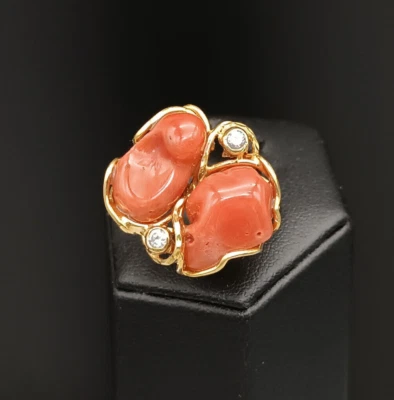 Anello donna vero corallo rosso Sardegna argento 925 plac oro giallo regolabile - Immagine 1 di 4