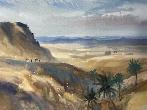 Tunesische Wüste Gouache Aquarell Gemälde J Barrie Haste Yorkshire signiert Ori - Bild 1 von 9