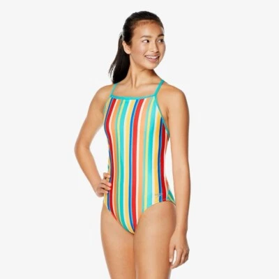 Traje de baño Speedo Endurance para mujer colorido a rayas con una espalda.  Talla 34 One Piece Foto 1 de 4