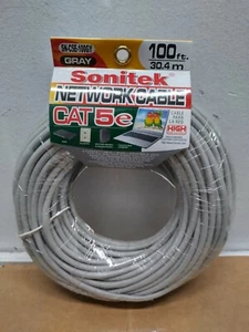 Sonitek 100 Feet Gray with Gold-Plated Copper Contacts CAT5E Networking Cable - Picture 1 of 4