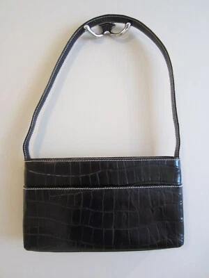 Mini bolso de hombro Tusk de cuero de cocodrilo negro en relieve Foto 1 de 4