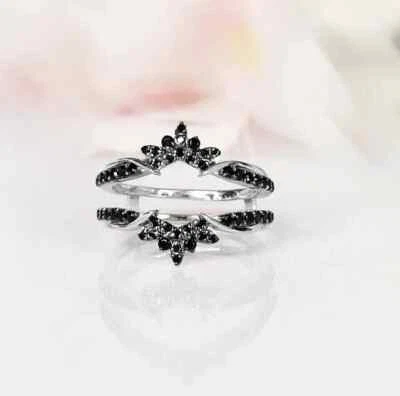 Anillo chaqueta protectora potenciador diamante negro creado en laboratorio de 2 quilates enchapado en oro blanco de 14 k Foto 1 de 4
