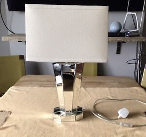 Vintage mid- late 20th Century Mirror Glass Table Lamp with Shade
