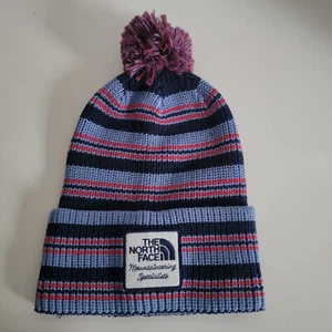 The North Face Heritage Striped Pom Knit Beanie Hat Folk Blue Multi OS NWT - Picture 1 of 5