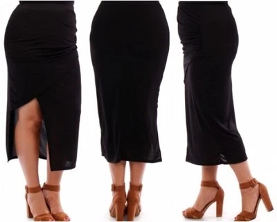 FALDA MIDI NEGRA INFORMAL PLUS CINTURA ALTA NOCHE OFICINA CARRERA NUEVA 1X 2X 3X Foto 1 de 4