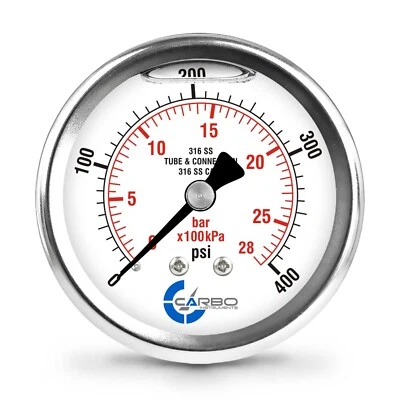 2-1/2" Pressure Gauge, ALL STAINLESS STEEL, Liquid Filled, Back Mnt, 400 Psi - Image 1 of 4
