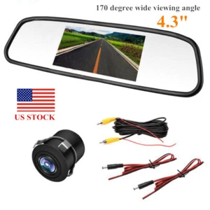 12V 4.3" HD 1080P Rearview Mirror Car Mirror Monitor Backup Camera System Kit - Picture 1 of 11