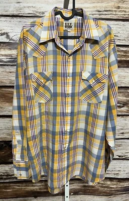 Camisa para hombre Ely Cattleman grande L/S perla a presión a cuadros amarillo occidental azul Foto 1 de 4