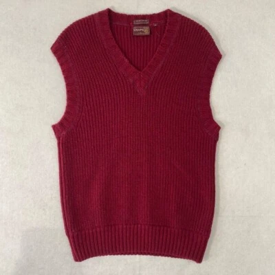 VINTAGE Ralph Lauren Colete Suéter Masculino Médio Vermelho Shetland Lã Tecido Malha - Imagem 1 de 4