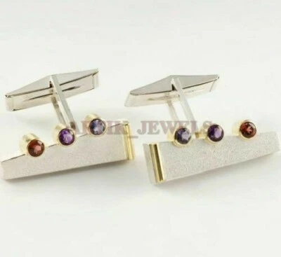 Natürlich Multi Edelstein Mit 925 Sterlingsilber Manschettenknopf #1852 - Bild 1 von 3