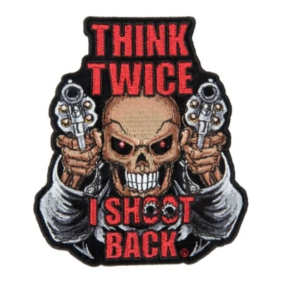 Think Twice I Shoot Back Skull Patch, Skull Back Patches - Image 1 of 4