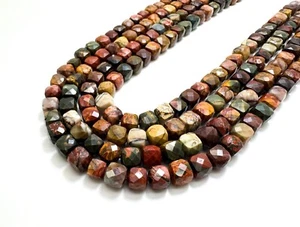 Natural Red Creek Jasper Faceted Square Cube 7mm Gemstone Beads - PGS121 - Picture 1 of 3