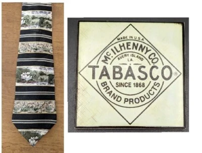 Hot Sauce Men's Silk Necktie Tabasco Lotus Flower McIlhenny Company & Coaster - Image 1 of 4