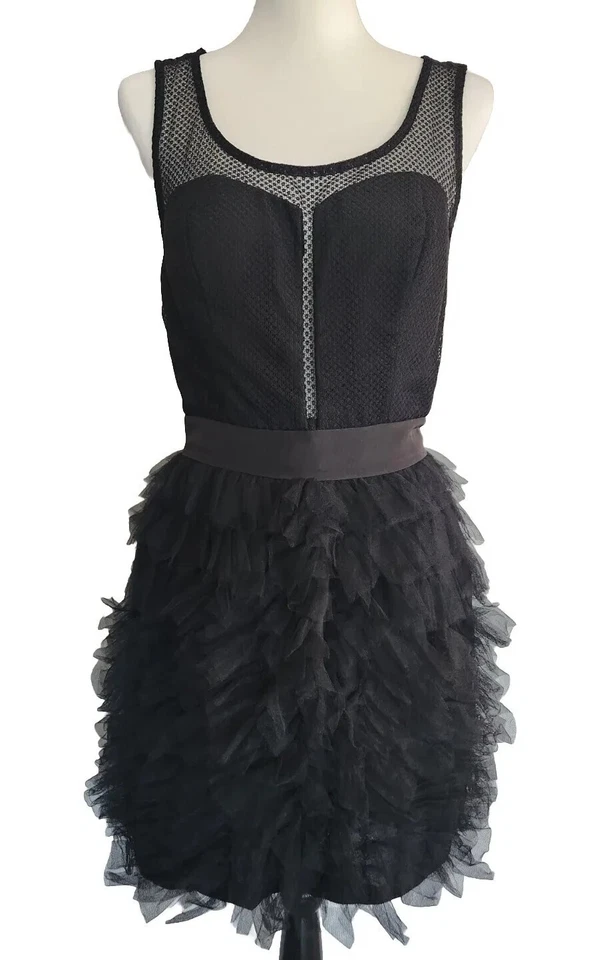 Vestido de fiesta BCBGeneration Little negro de tul malla transparente botón cremallera para mujer talla 8 Foto 1 de 4