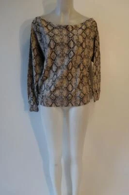 Nuevo con etiquetas Suéter para Mujer Minnie Rose Marrón Tostado Algodón Estampado de Pitón Hombro Descubierto L * Foto 1 de 4