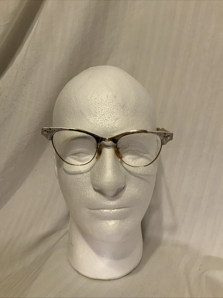 VINTAGE VICTORY ALUMINUM FRAME WOMANS EYEGLASSES 12K gf  CAT EYE 5 1/2 ALUM - Image 1 of 4