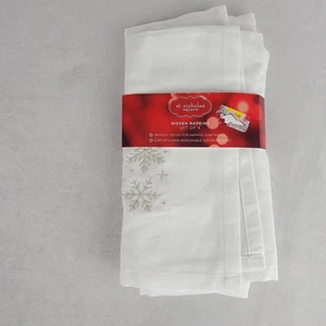 Nikolaus quadratisch gewebte Servietten 4er Set weiß bestickt Schneeflocke Weihnachten - Bild 1 von 4
