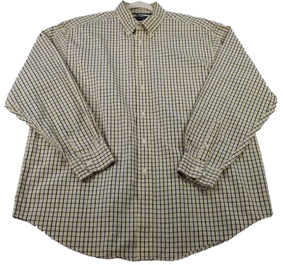 Camisa Roundtree & Yorke Abotonada Para Hombre Extra Grande Azul Amarillo Tattersall Cuadros Foto 1 de 4