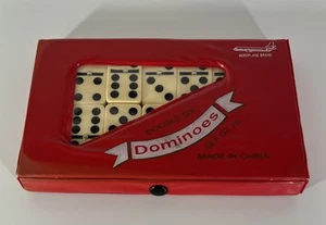 Pre Loved Vintage Double Six Small Spinner Domino Set 28 in Red Case *see Pics* - Picture 1 of 17