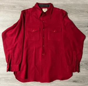 Vintage 1950s Field & Stream Wool Shirt Red Button-Up Made in USA M-L - Picture 1 of 8