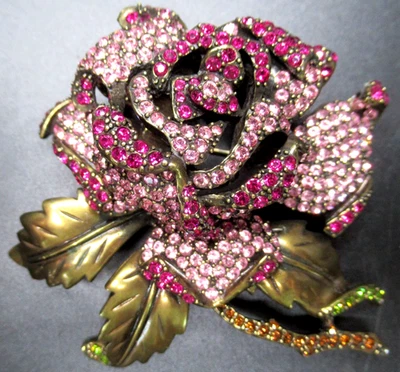 HEIDI DAUS Huge Pink Crystal Rose Flower Pin Brooch - Image 1 of 3