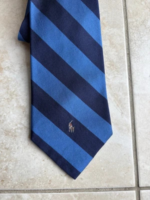 Vtg POLO RALPH LAUREN Silk Repp Tie Ivy Prep Striped Pony Logo Made in USA - Image 1 of 4