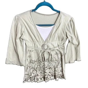 Womens Y2K Coquette Fairy Green Top Floral Butterfly Layer Ties Belt Flare Sz S - Picture 1 of 9