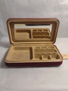 Vintage MELE Rubinrot Samt Schmuckkästchen Weekender Reise Hartschale Klappspiegel - Bild 1 von 11