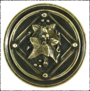 LG Dark Tinted Metal Button w/Ivy Leaves, Imitation Screw Heads on Square Border - Picture 1 of 2